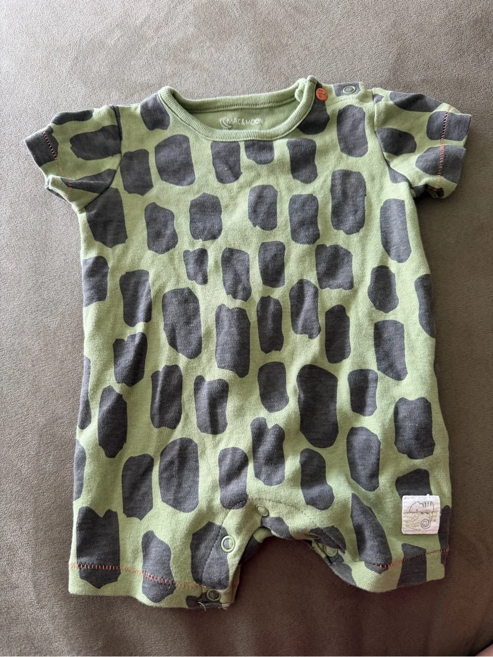Mac & Moon Olive Green with Charcoal Spot Baby One-Piece